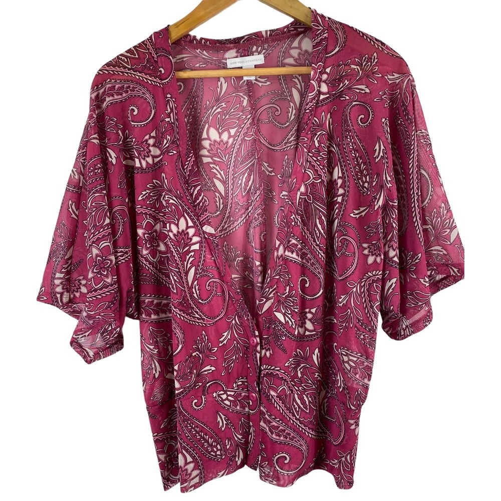 New York & Co size L mesh thin cardigan short sleeves sheer button